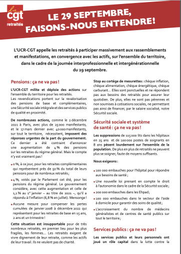 LE 29 SEPTEMBRE
FAISONS-NOUS ENTENDRE !